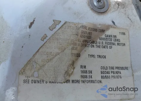 1997 Chevrolet Gmt-400 K2500 from USA, damaged, VIN 1GCGK29RIVE171159